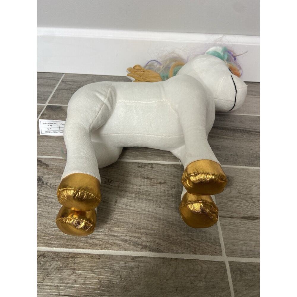 Barbie Dreamtopia Rainbow Unicorn Plush Toy White Gold Wings Rainbow Hair - Picture 8 of 12